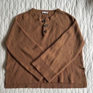 LACAUSA Women's Tan Ribbed Crewneck Sweater